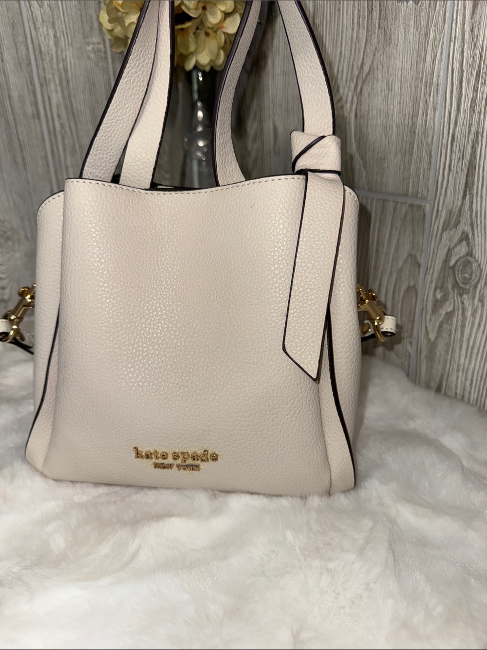 kate spade Cream Pebbled Leather Shoulder Bag with Black Trim